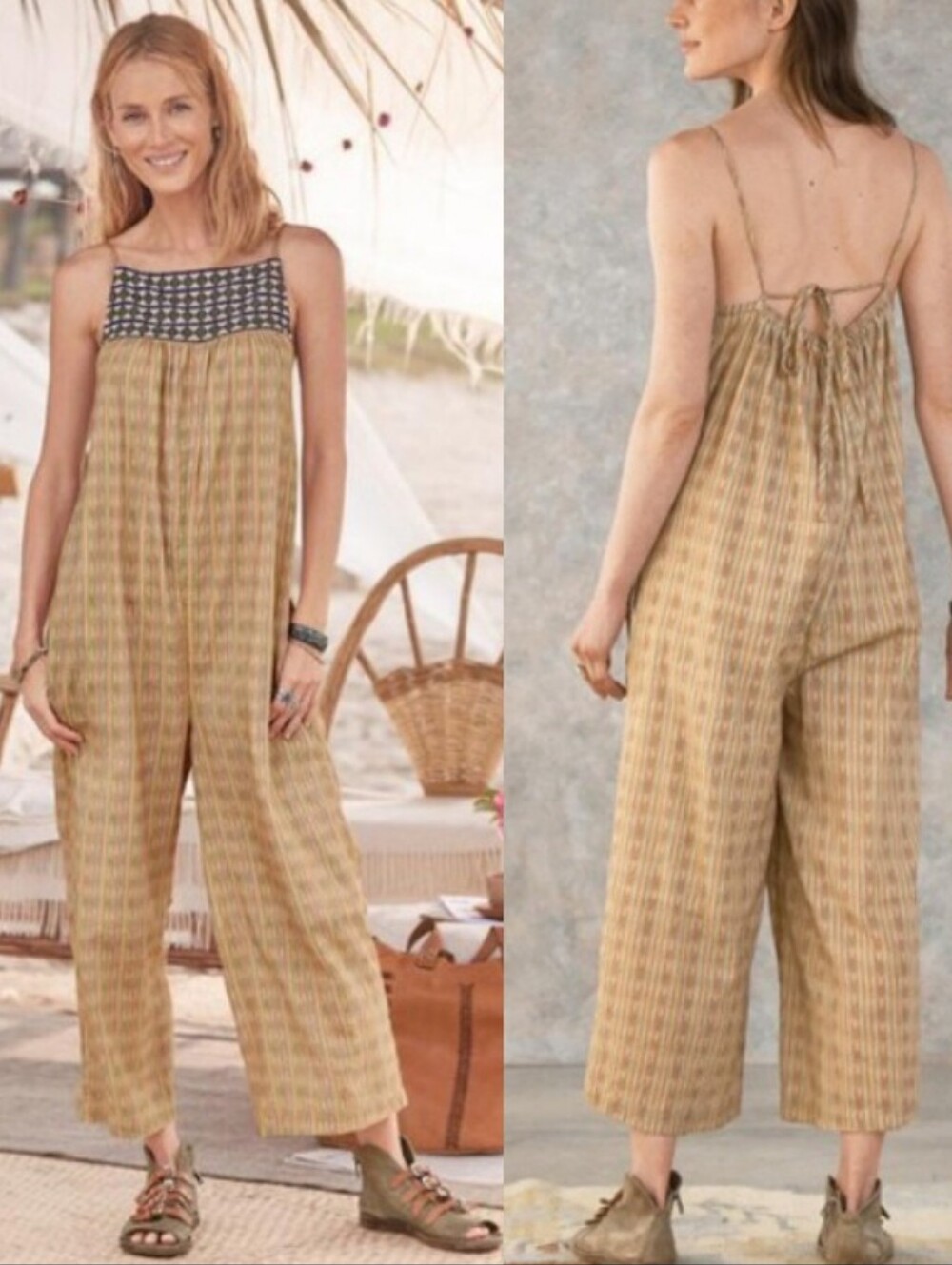 Sundance Yemi Tie Back Strap Vintage Inspired Wide Leg Jumpsuit